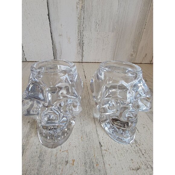 Heavy weighted glass Skull tea light holder Halloween set - Picture 3 of 12